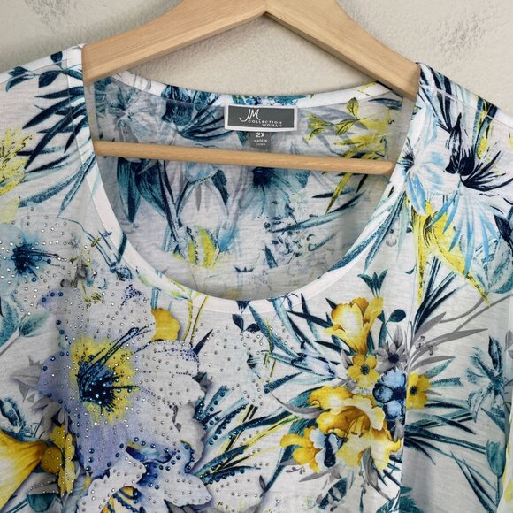 JM Collection Womens Plus 2X Floral Short Flutter Sleeve Blouse Tunic Top Shirt - Picture 7 of 10